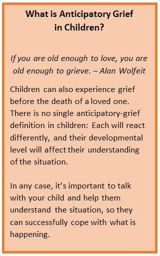 A chart explaining anticipatory grief in children