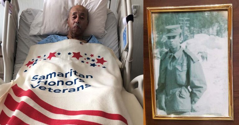 Veteran George Stevenson in Hospice Bed and Military Youth