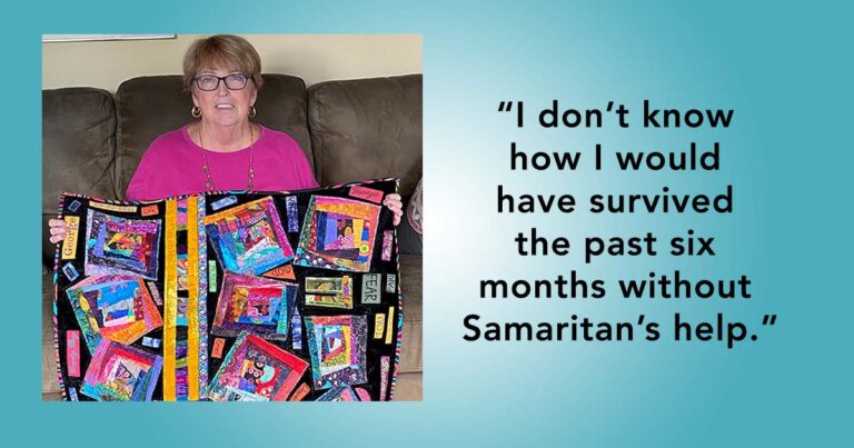 Suzanne Egan Hill with Quilt