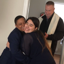 Lena and Marianna hugging after ceremony.