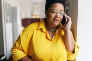 woman having serious phone call
