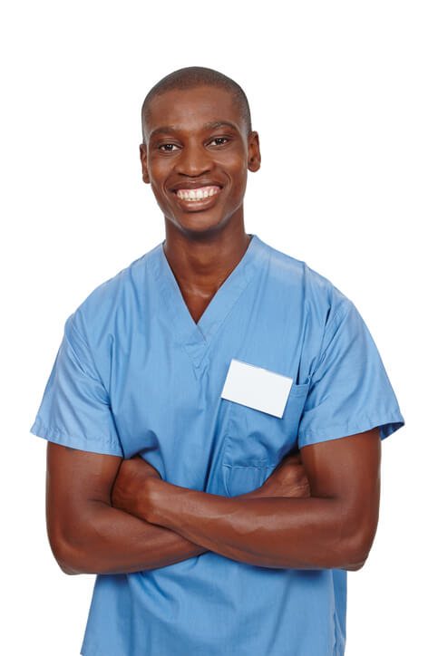 young doctor in blue scrubs