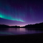 Southern lights over Lake Te Anau, Fiordland, New Zealand.