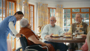 Patients eating together