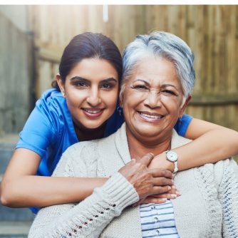 daughter embracing her mom and smiling